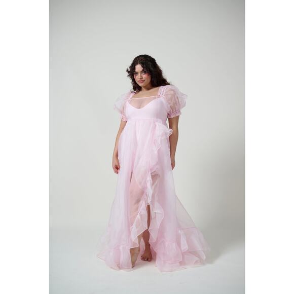 selkie evening sand silk sheer delight ruffle gown M - Picture 4 of 9